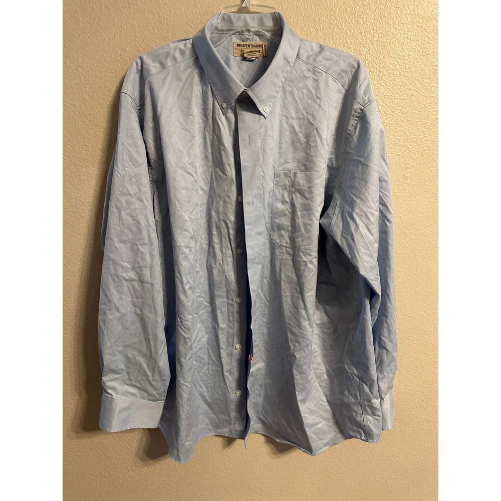 Duluth Trading Wrinklefighter Relaxed Fit Blue Long Sleeve Button Down Shirt XL